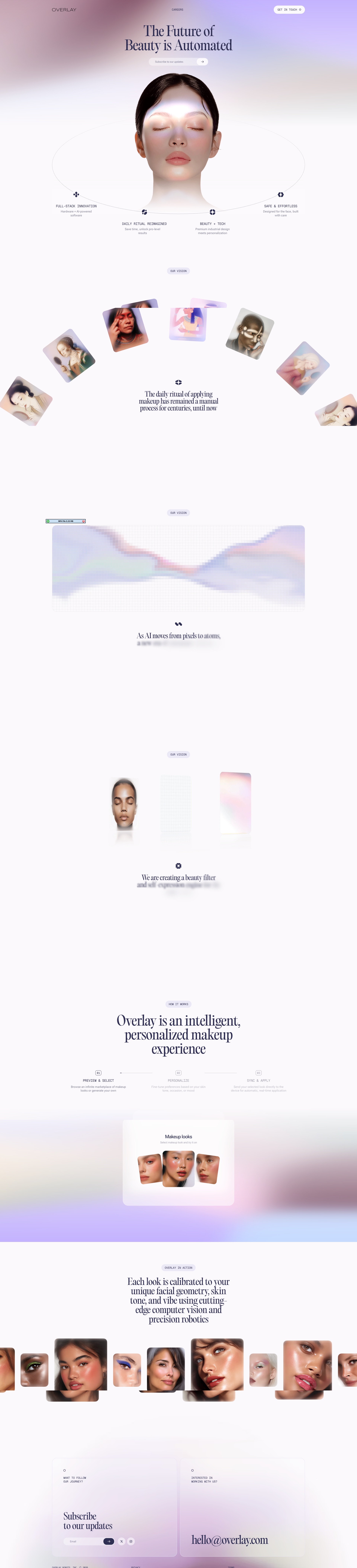 Full long-form preview of the Overlay AI beauty marketing site.