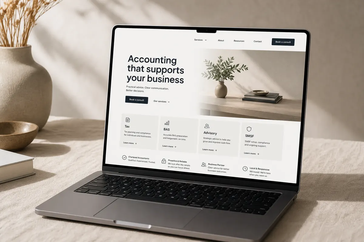 A Perth accountant reviewing their professional new website.