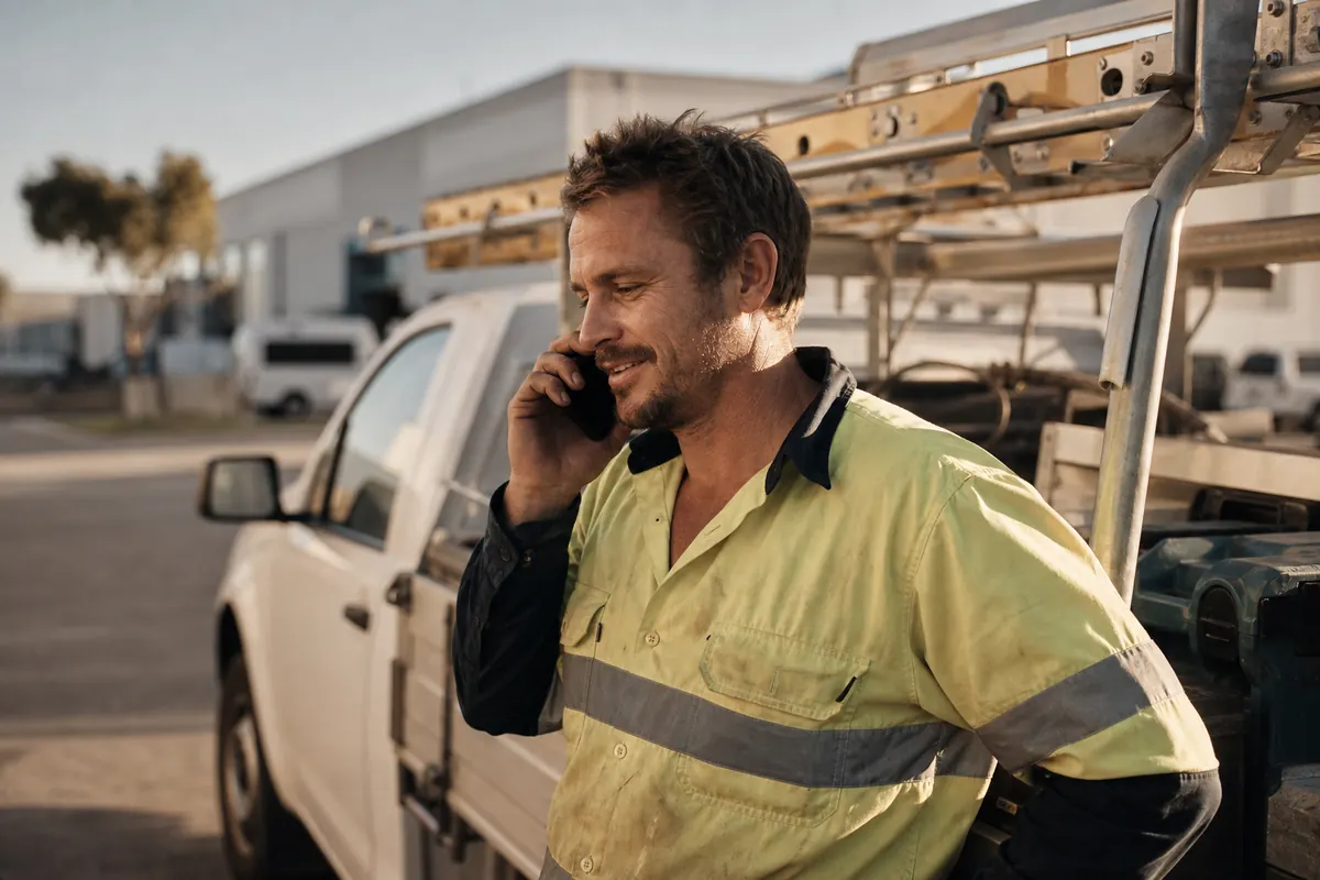 A tradesperson in Belmont taking a call generated by their website.