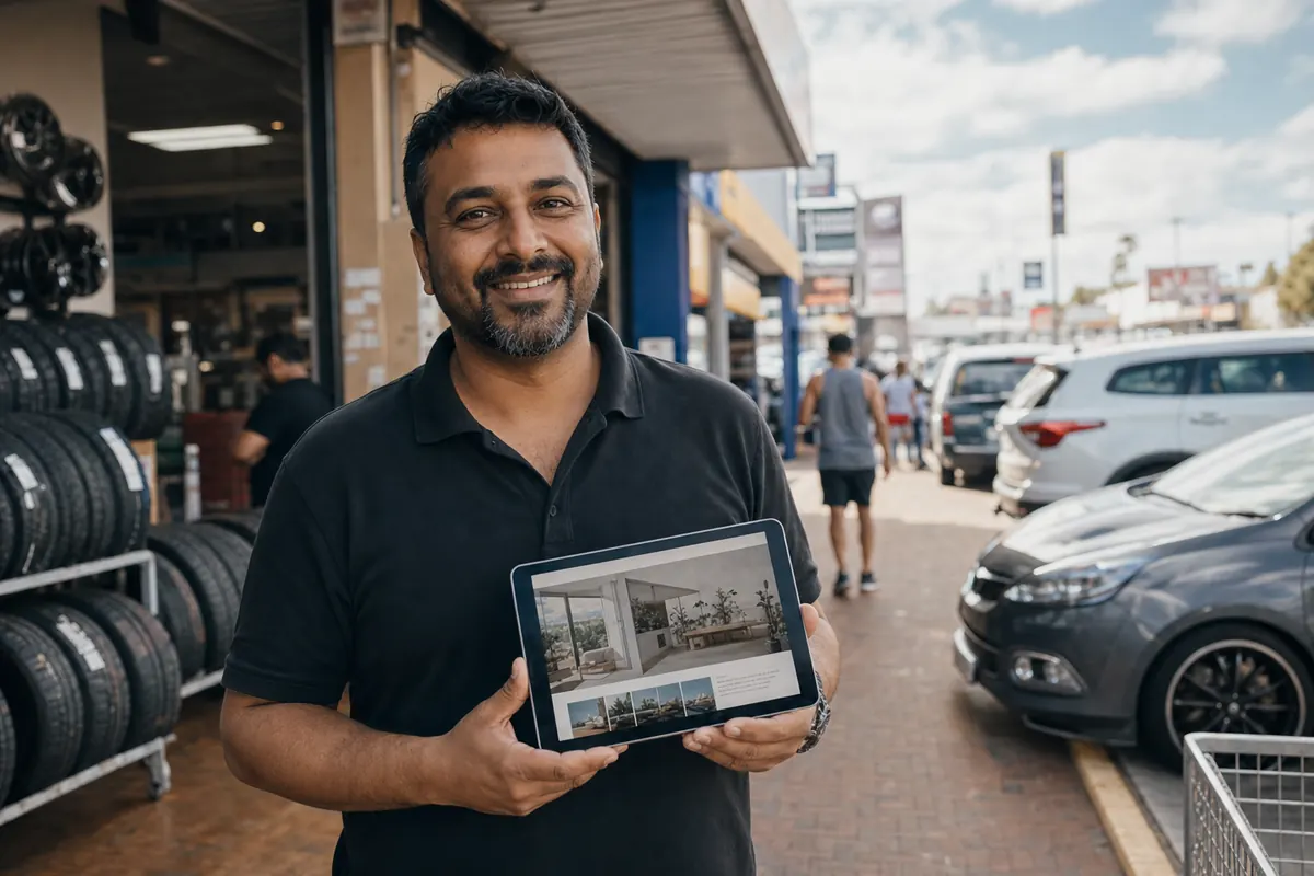 A Cannington business owner reviewing their website near the Carousel precinct.