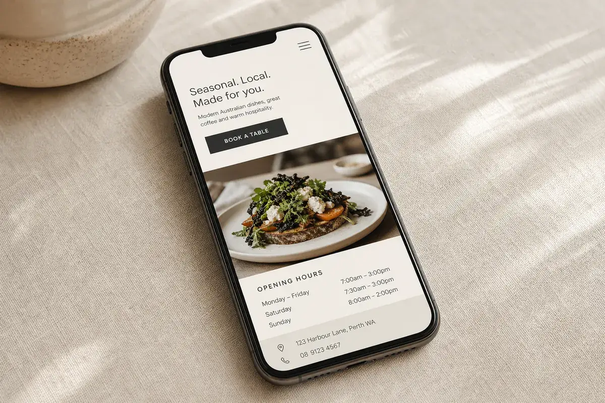 A Perth café owner updating their menu on their phone.