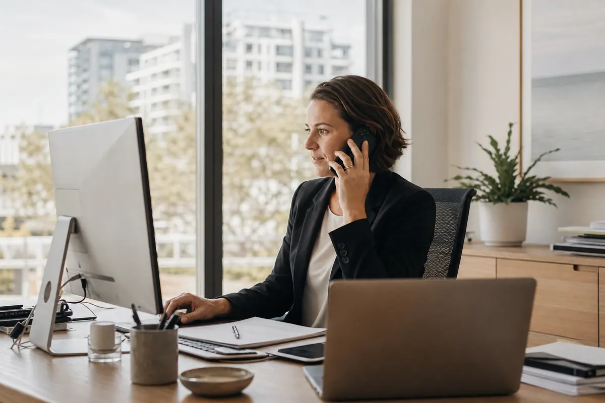 A business owner in Joondalup taking an enquiry on their new website.