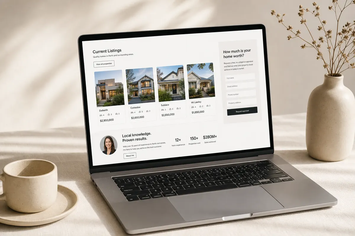 A Perth real estate agent reviewing listings on their new website.