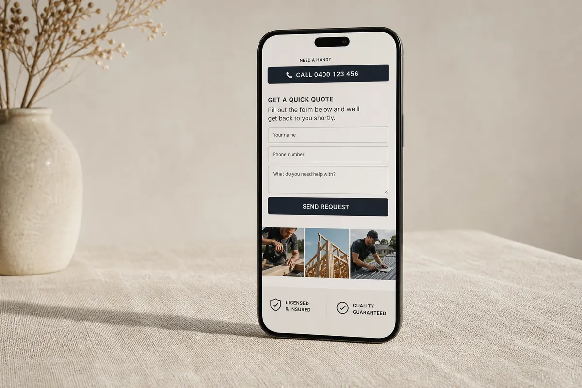 A Perth tradesperson answering a call generated by their website.